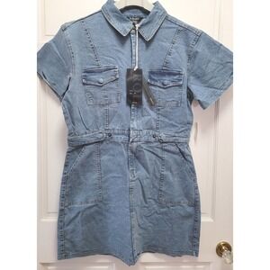 Kroix Women's Blue Jean Denim Short Sleeve Dress - Blue Med Wash - Size 1X